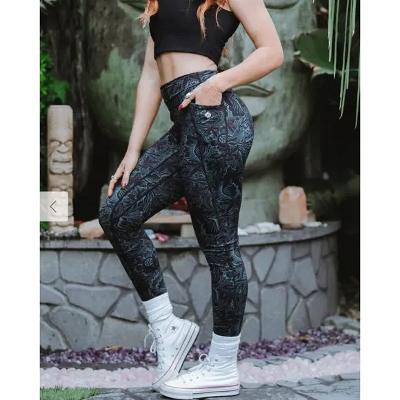 Dixxon Women's Purple Haze Classic Leggings Floral Abstract Loud Print Size S - Picture 1 of 9